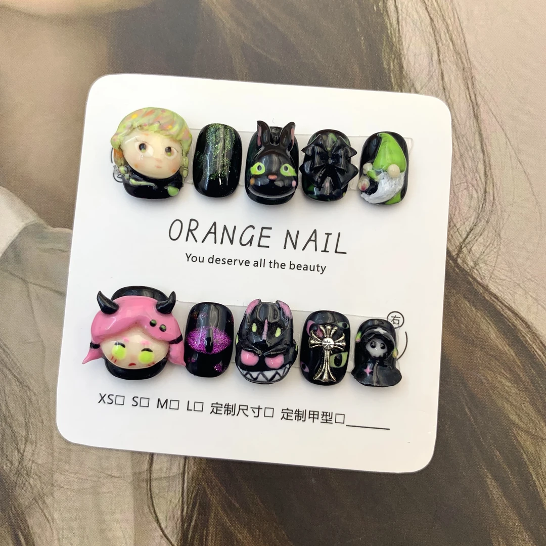 【拒绝定义】橘一纯手工穿戴甲 个性 重工雕花 恶魔 精灵女孩美甲