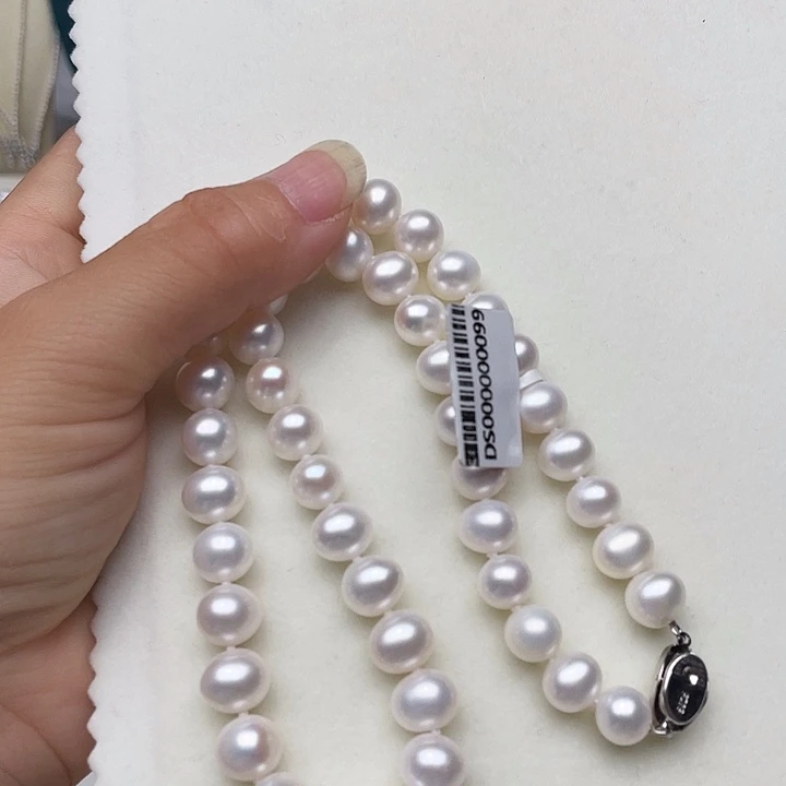 淡水珍珠银S925镶嵌颈饰卡9到10高品极光白雪公主丝绸光毕业级