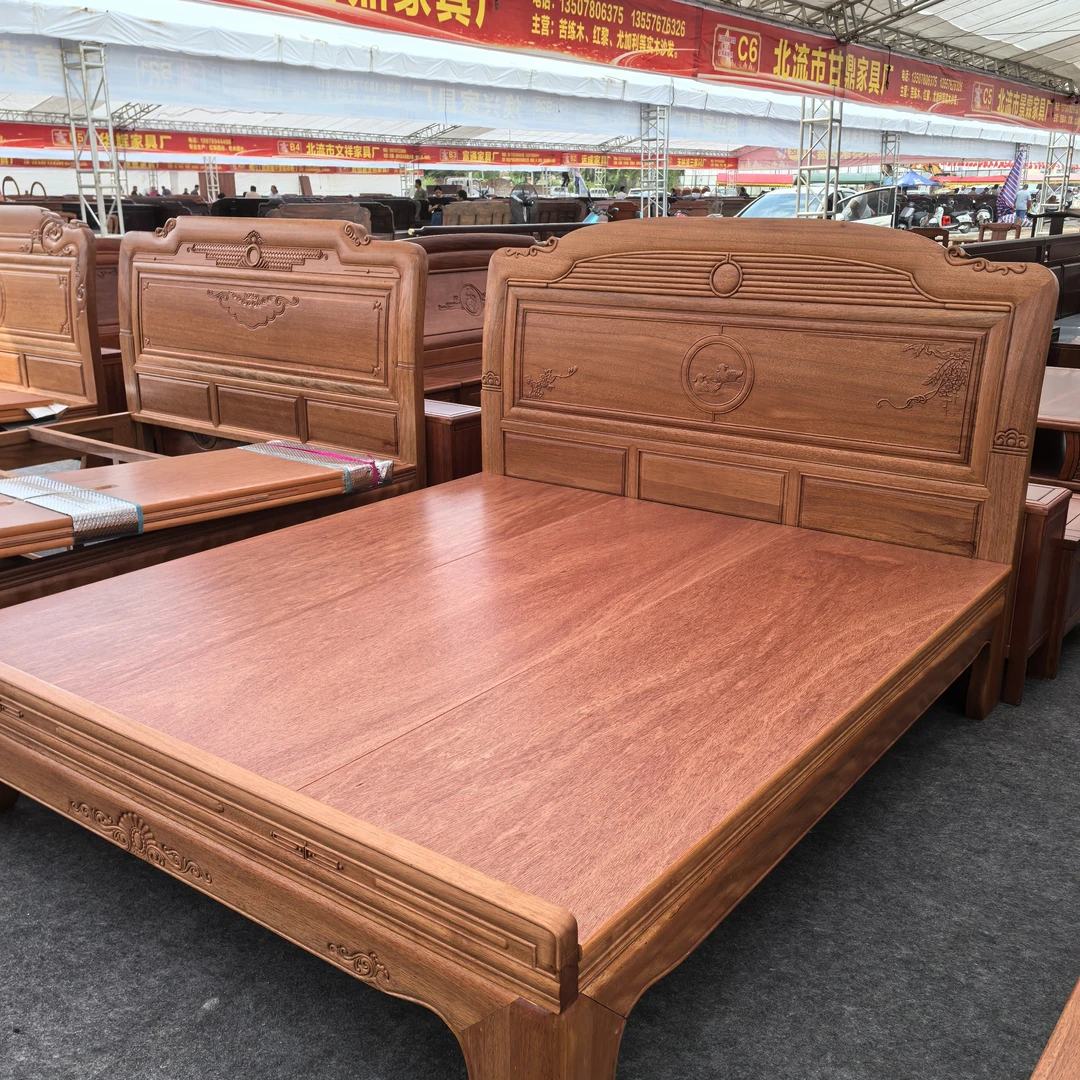 新中式卯榫中国风烫蜡2人实木床茶几双人床成套大床客厅婚床
