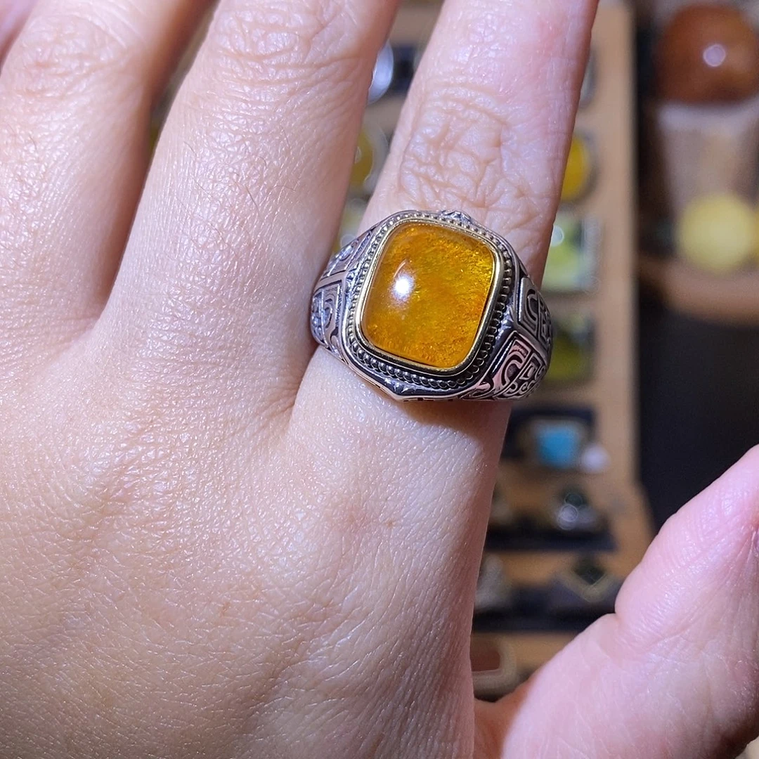 向***靖蜜蜡银S925镶嵌戒指