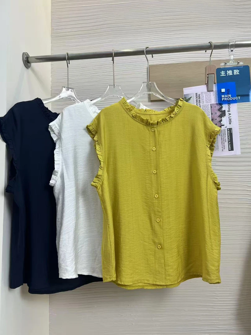 (大码女装)—8505夏季新款花边减龄纽扣设计感减龄显瘦休闲上衣