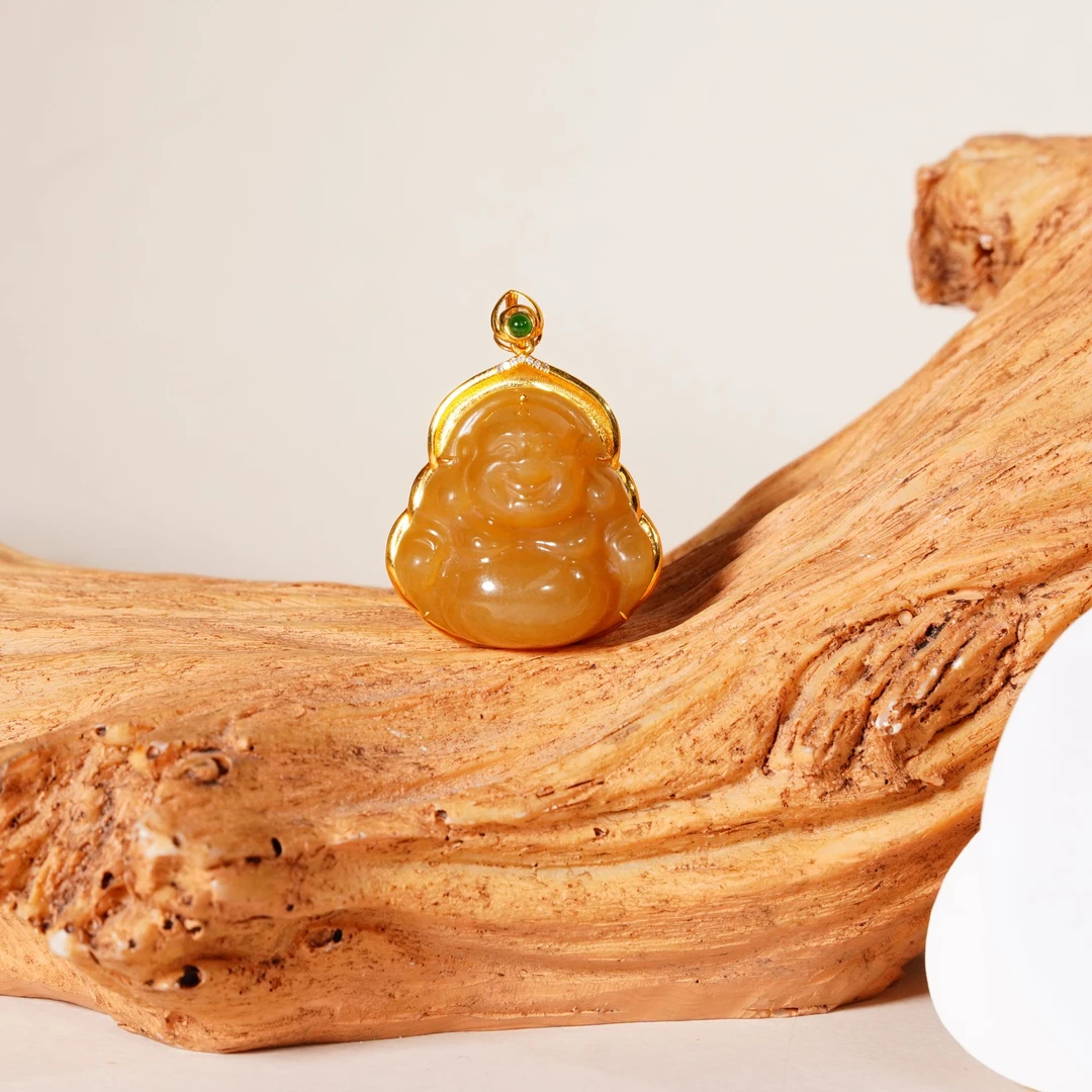 【不二】和田玉糖玉18K金佛公吊坠（多样性发）