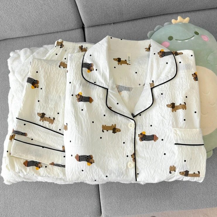 韩系高级感卡通腊肠狗云朵棉春秋款2025年新款长袖两件套宽松大码