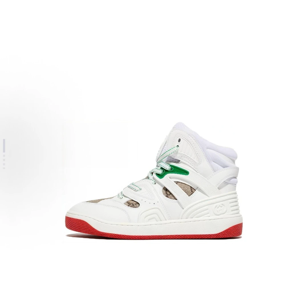 99新 GUCCI/古驰 老花拼接高帮板鞋 5.5码原盒 Lz1549