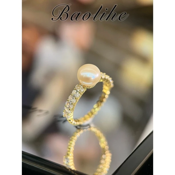 A淡水珍珠 福利 金色正圆满圈 开口可调节戒指 多样性发其一J1799