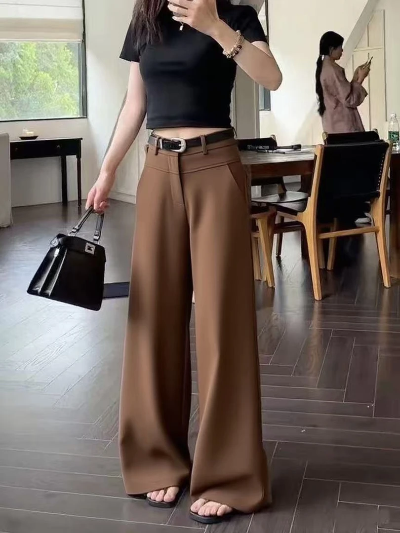 【赠腰带】老钱风休闲西装裤女2025夏季早秋新款复古高级感直筒阔腿