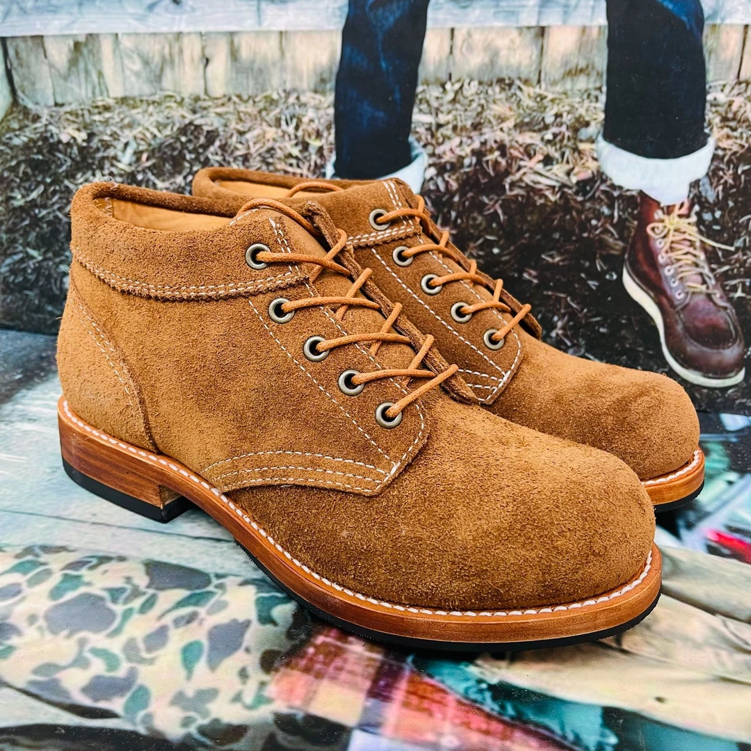 固特异工艺 复古工装靴 a01德永胜  丝光反绒头层牛皮  中帮皮底