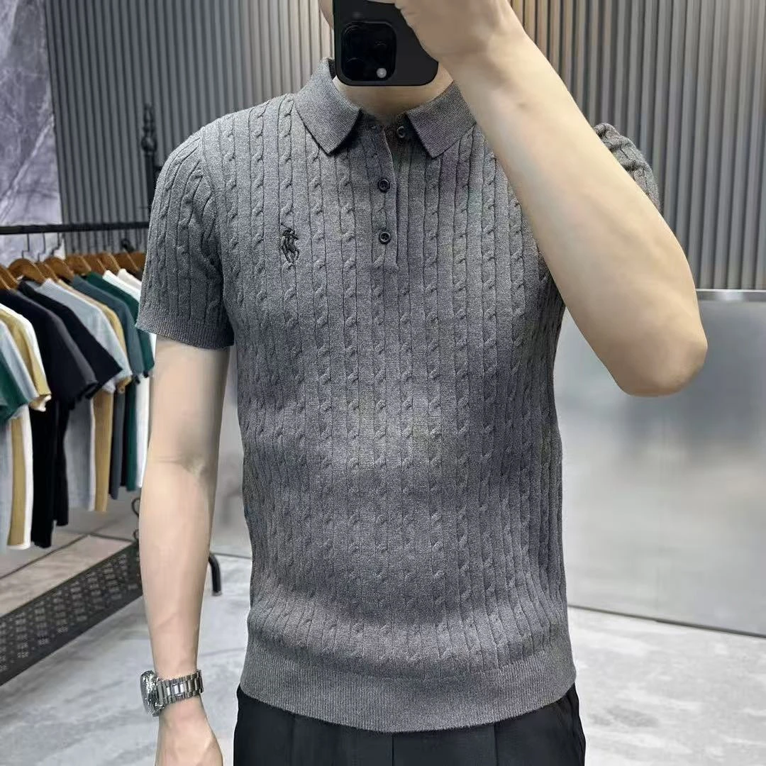 高档针织翻领长袖毛衣男士秋季时尚休闲半袖POLO打底衫男装H8802