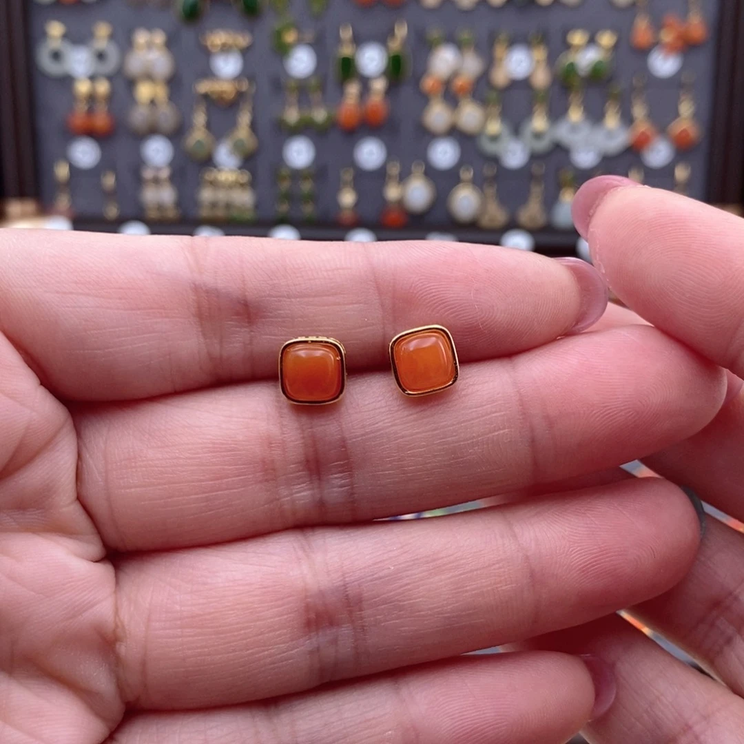 银S925镶嵌和田玉耳饰京**雯