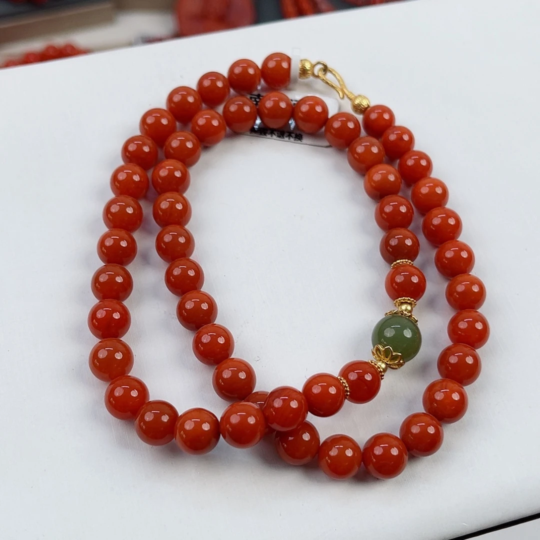 南红玛瑙瓦西柿子红女神链8mm银S925镶嵌