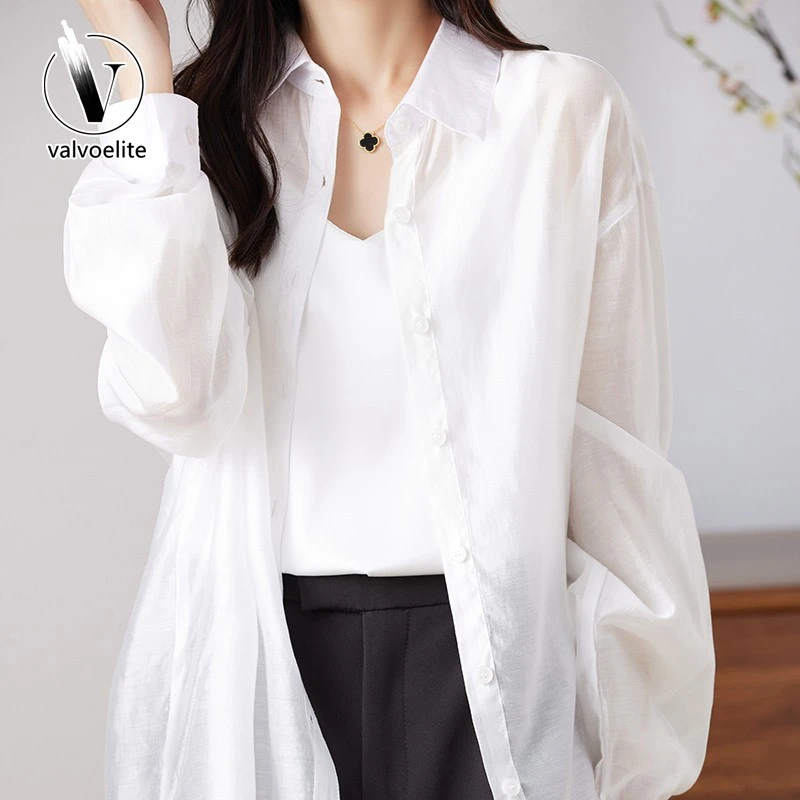 VALVOELITE防晒衣新款防紫外线户外衬衫轻薄女款罩衬女款缎面衬衫