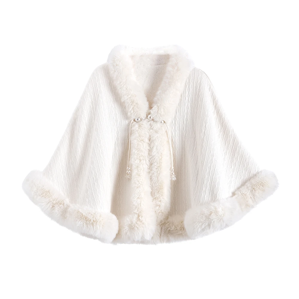 MQ01针织加绒洛丽塔披肩斗篷 米白毛毛Lo圈校服外套亮珠百搭加厚