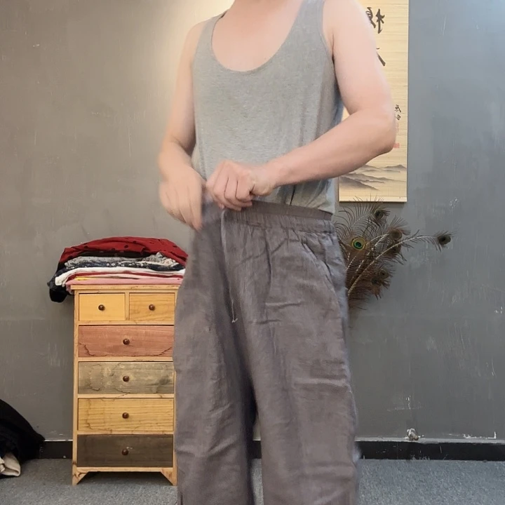 裤子灰色亚麻色织