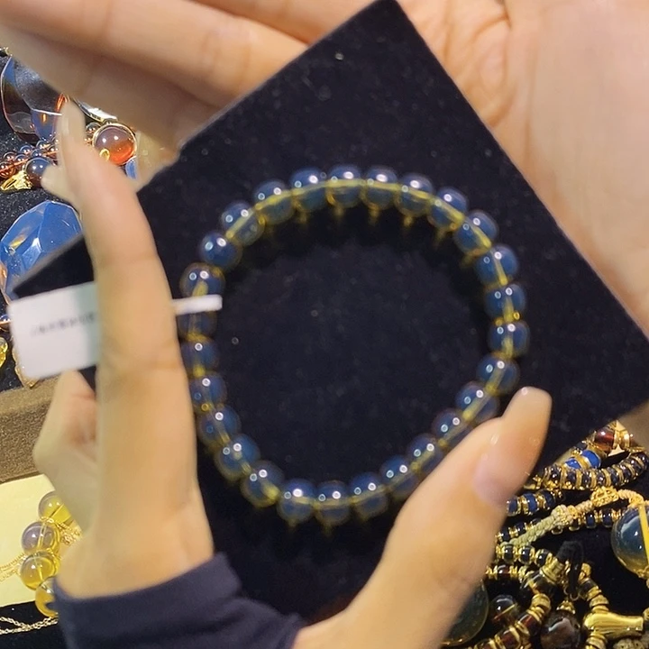 蓝珀未镶嵌珠宝奇石墨西哥蓝珀老型手串7