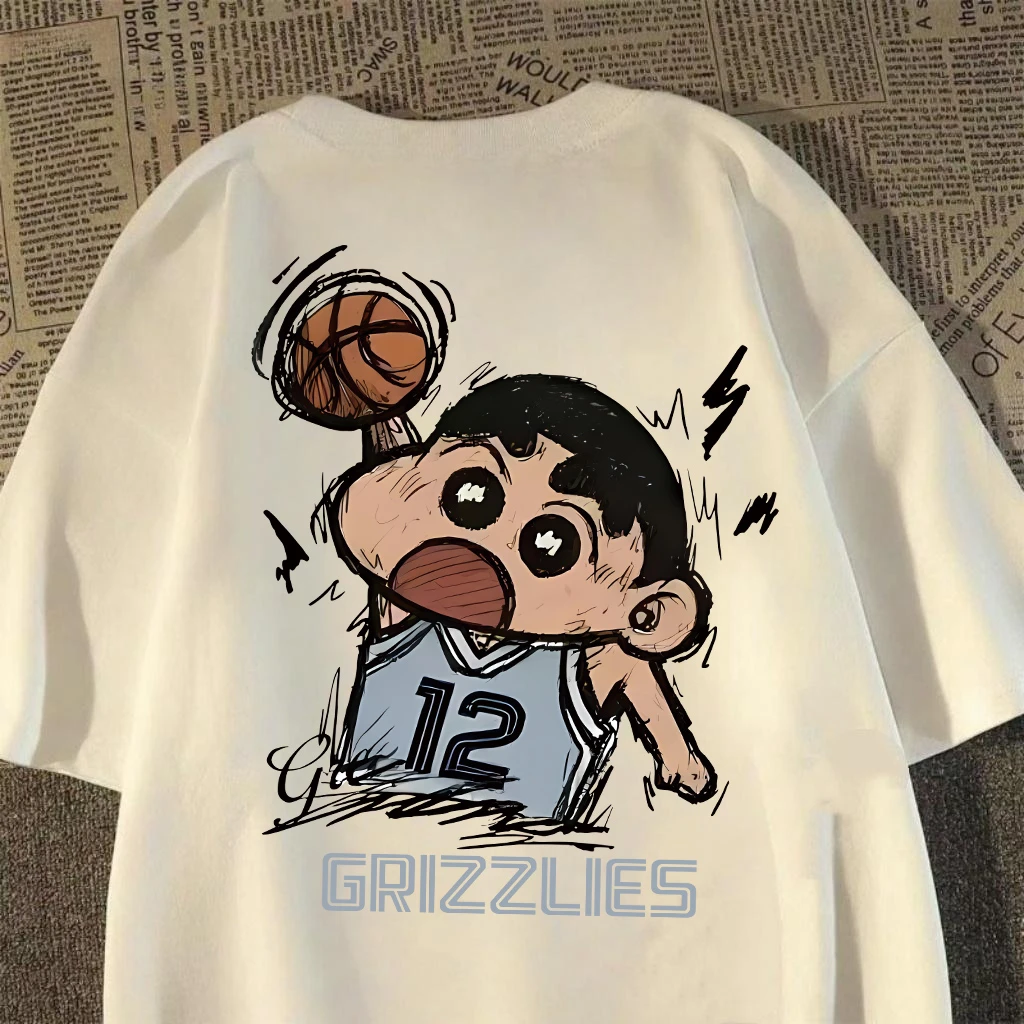 100%纯棉重磅短袖美式t恤高街情侣Morant蜡笔小新印花圆领宽松型