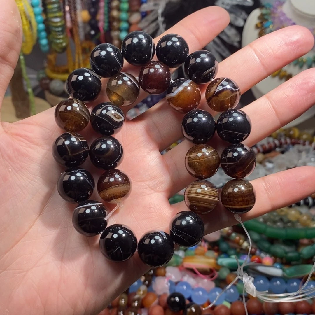未镶嵌，咖色缠丝玛瑙16mm，石英质玉