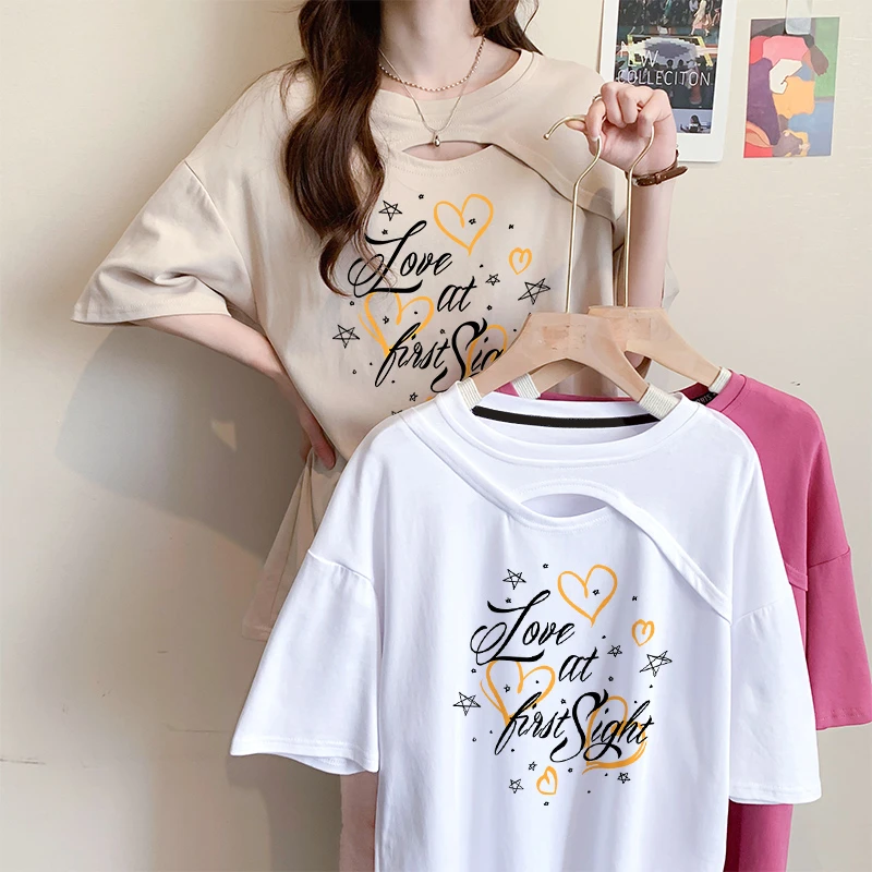 宽松oversize短袖T恤女夏季新款韩版小众镂空设计感时尚减龄上衣