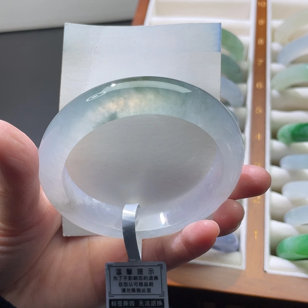 翡翠未镶嵌手镯55.5冰蓝紫～炸光推荐