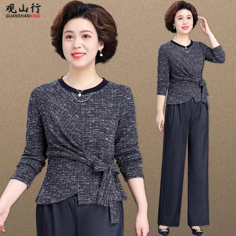 洋气妈妈秋装套装2025新款中老年女春秋季长袖贵夫人时尚品牌上衣