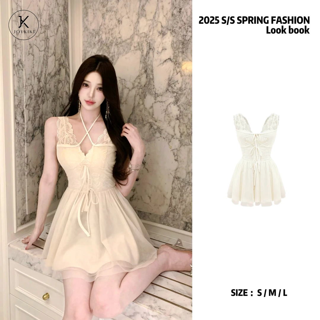 【JOYKIKI 清清!】【芭蕾小调】设计纯欲仙女蕾丝吊带连衣裙J25A438