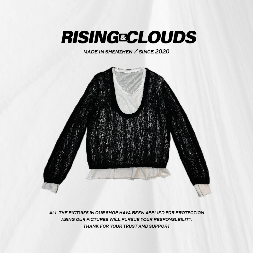 现【冬眠】圆领假两件2024冬季长袖T恤”120162