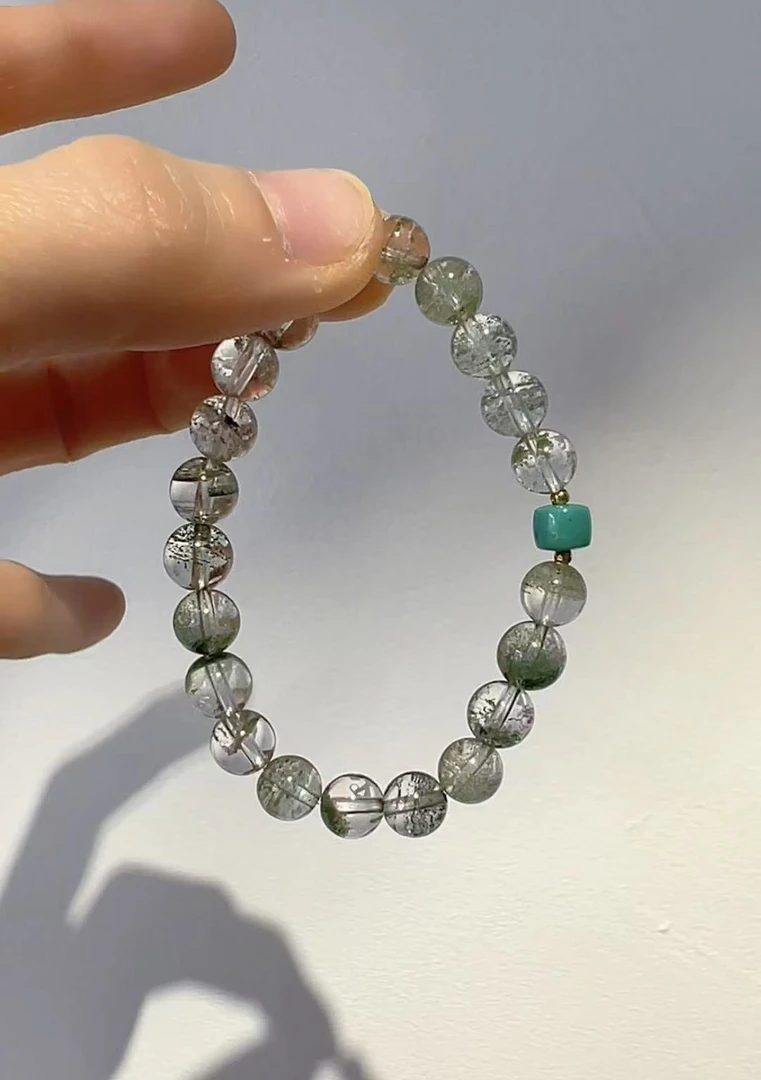 麦麦【雨臻】天然绿幽灵+松+18K  手串  多样性发一