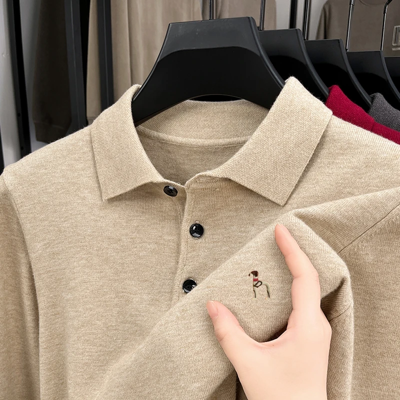 H【甄选羊毛】100%纯羊毛衫春秋毛衣500克重磅男士纯色翻领针织