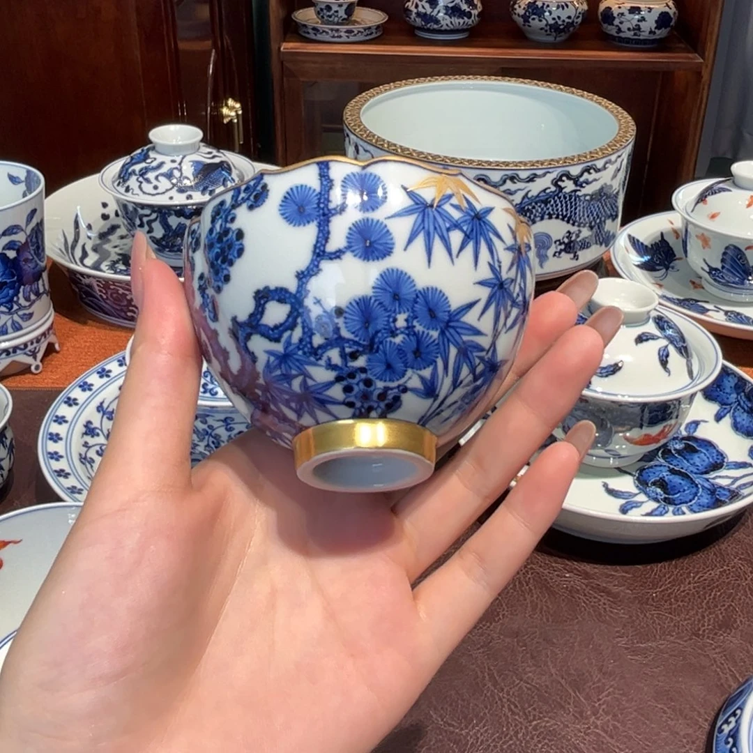 青花雯华堂手绘杯杯