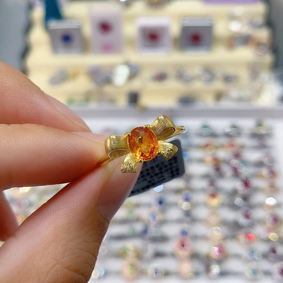 银S925镶嵌石榴石（芬达石）戒指