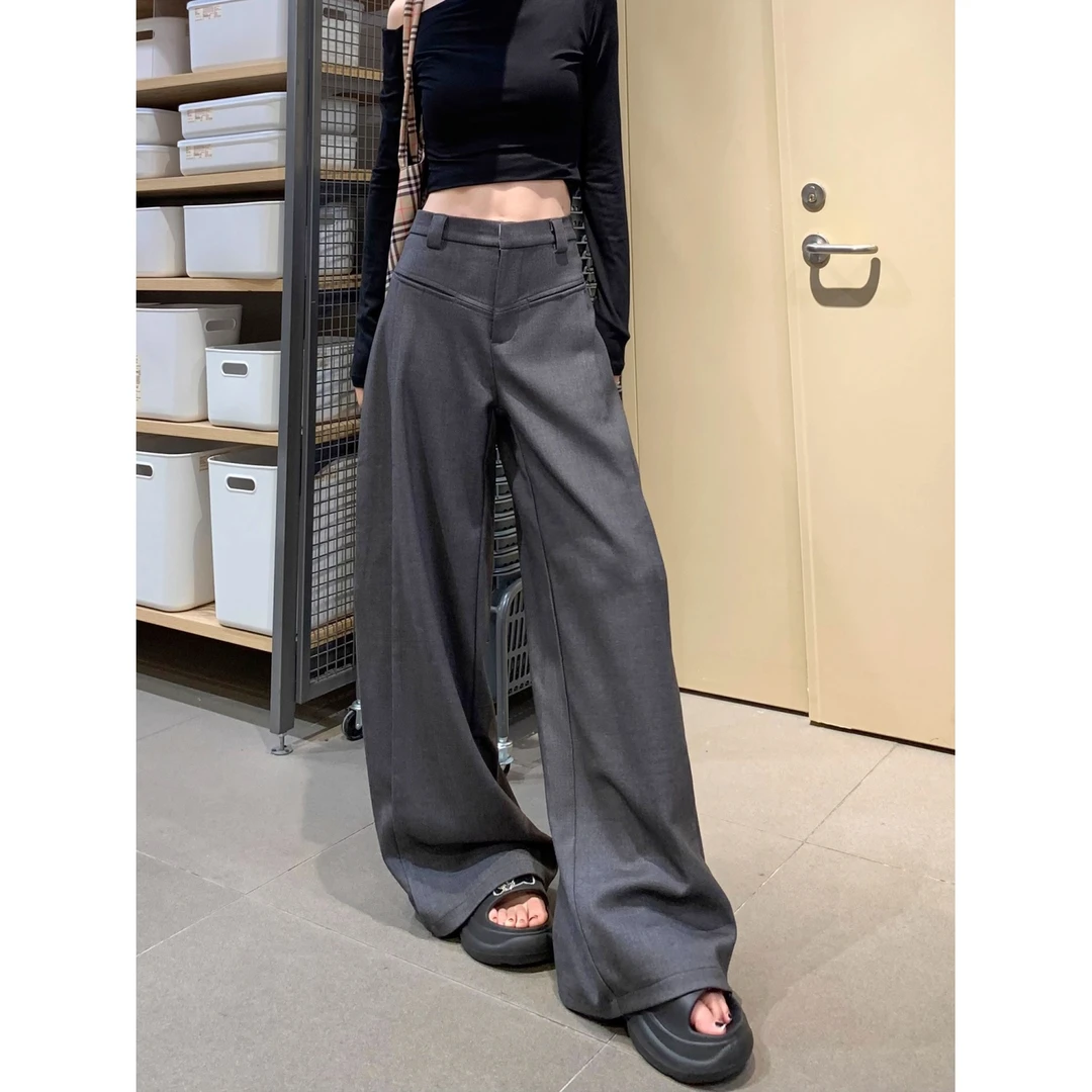 灰色阔腿裤女2025秋冬季新款通勤百搭微喇叭长裤子高级垂感西装裤
