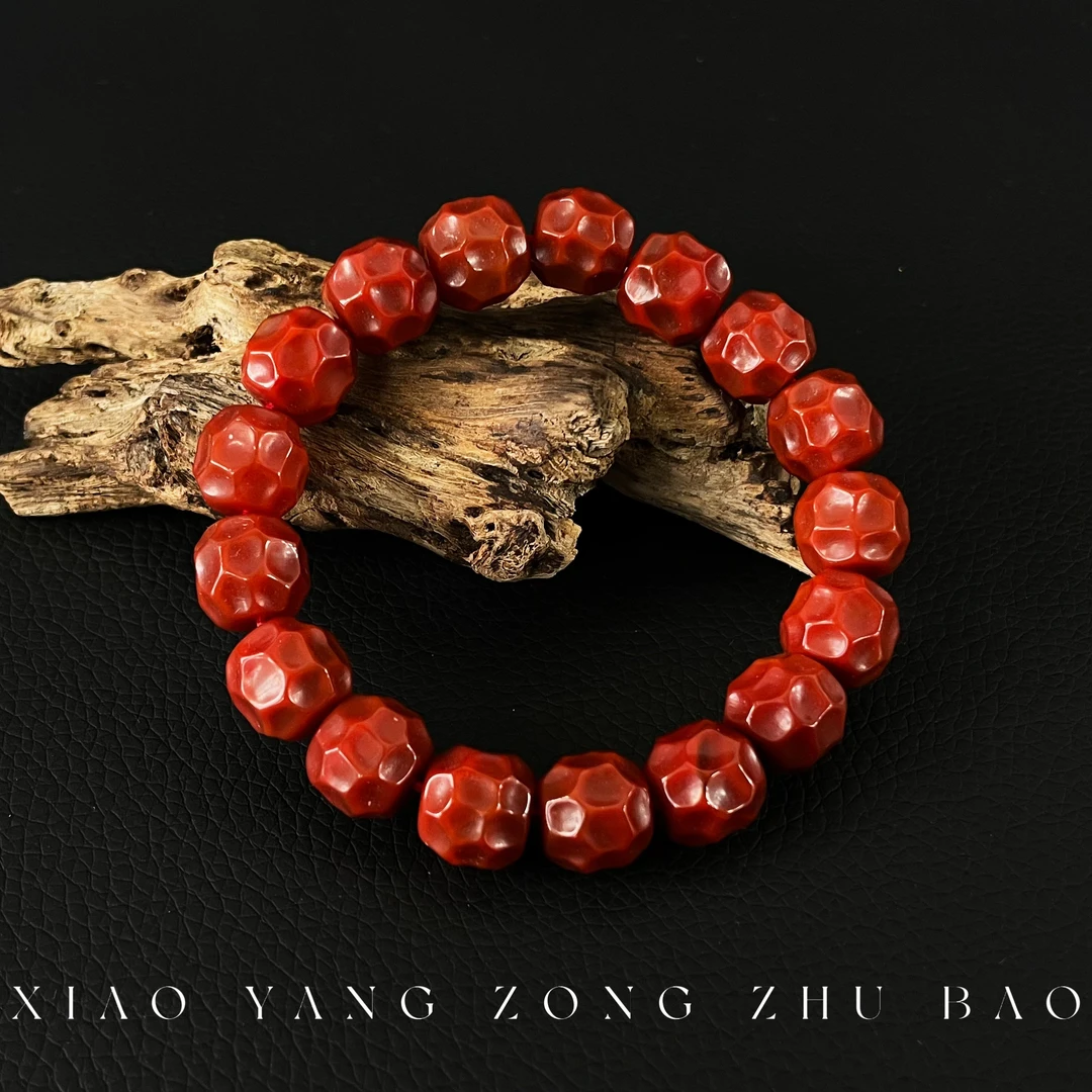 【小杨总珠宝】Y8096 天然牛血红12mm无相珠单圈手串【多样性发其一】