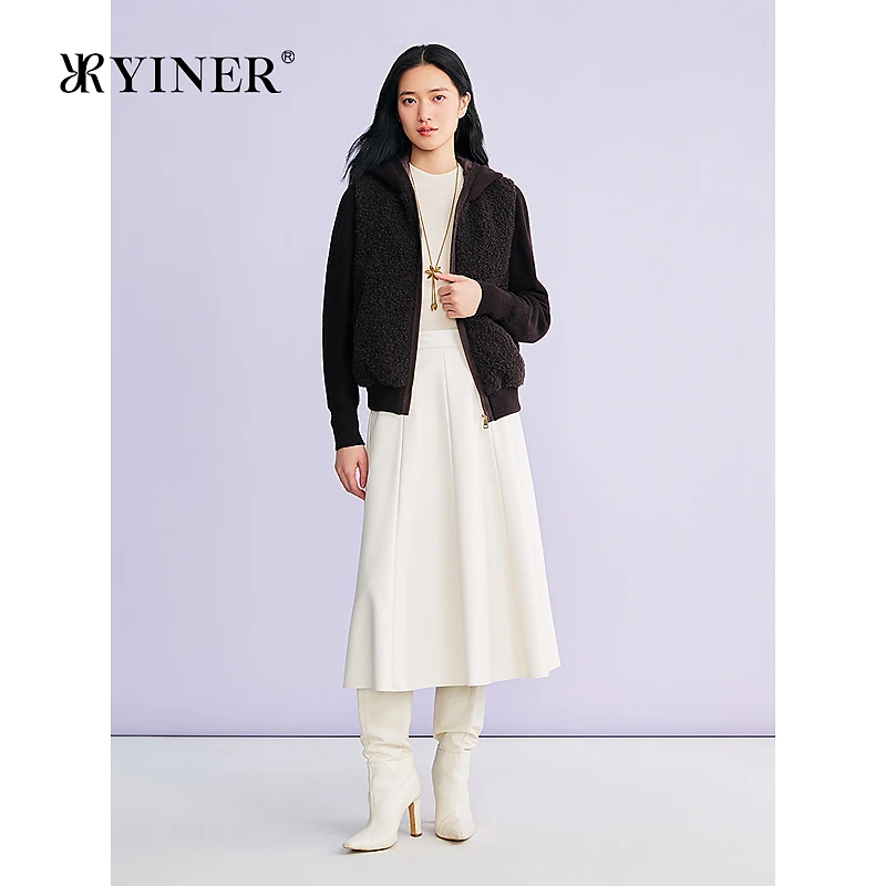 YINER音儿专选2026春季新款优雅短款羊毛混纺拼接短外套