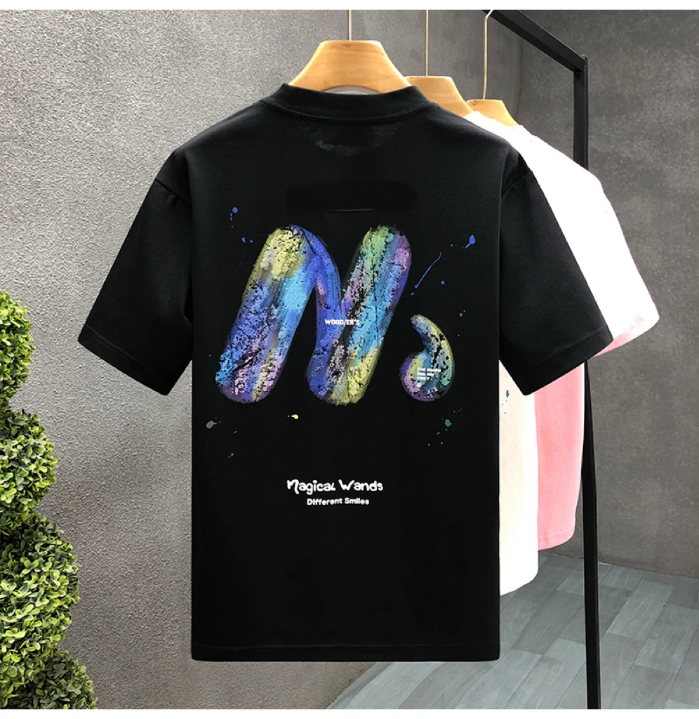 新款字母印花t恤男装圆领T恤正肩夏季纯棉短袖常规上衣一帆风顺