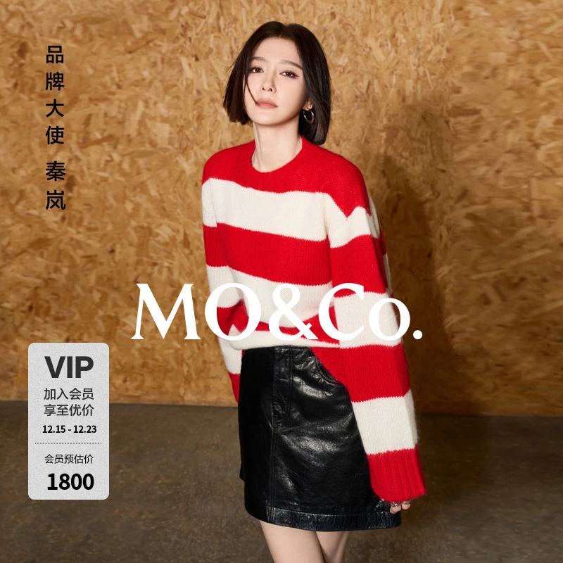 【moco秦岚同款】毛衣2025冬新品马海毛绵羊毛粗纺条纹MBE4SWT081