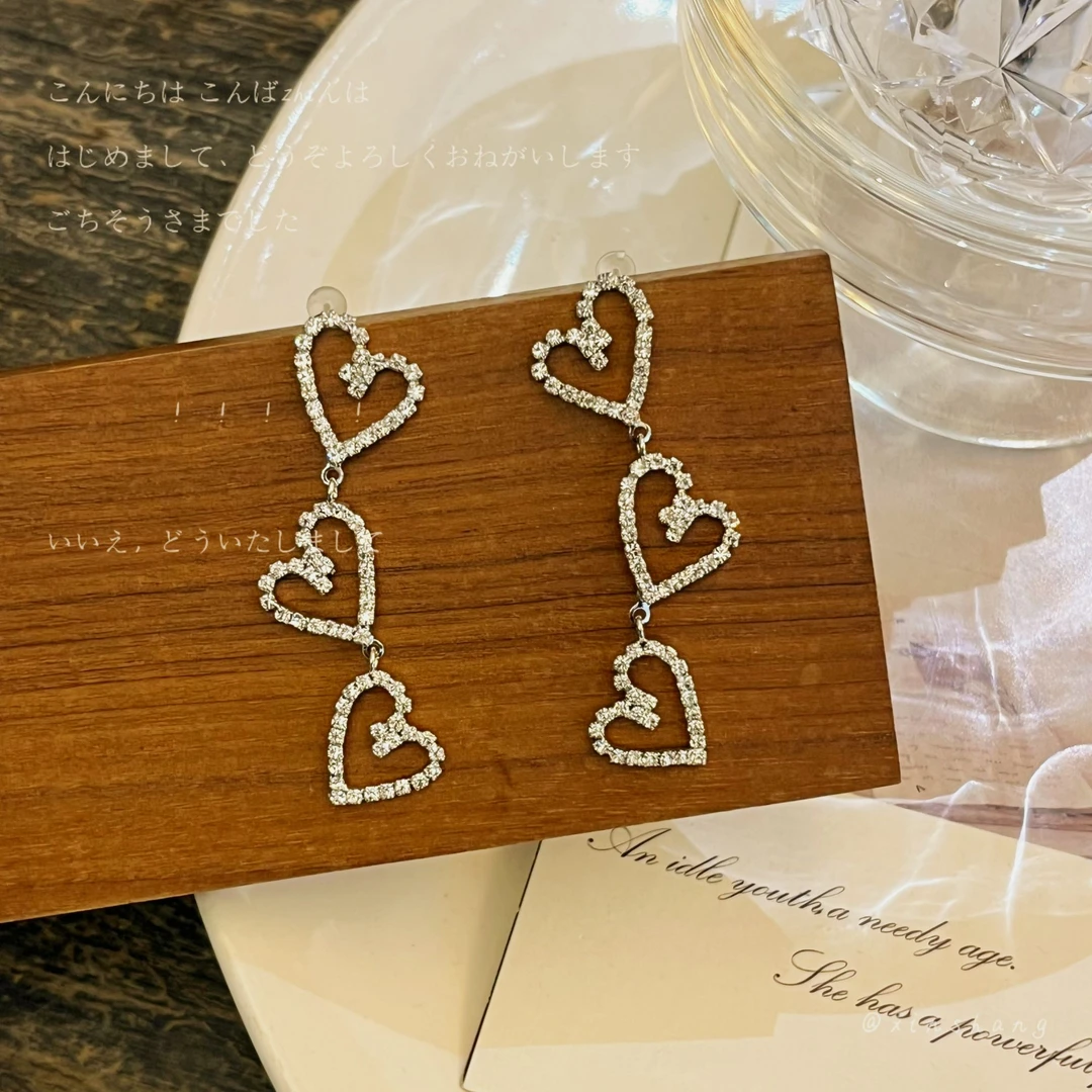 铜合金锆石耳饰 【心上恋人】小众爱心耳环长款时尚气质耳饰耳坠