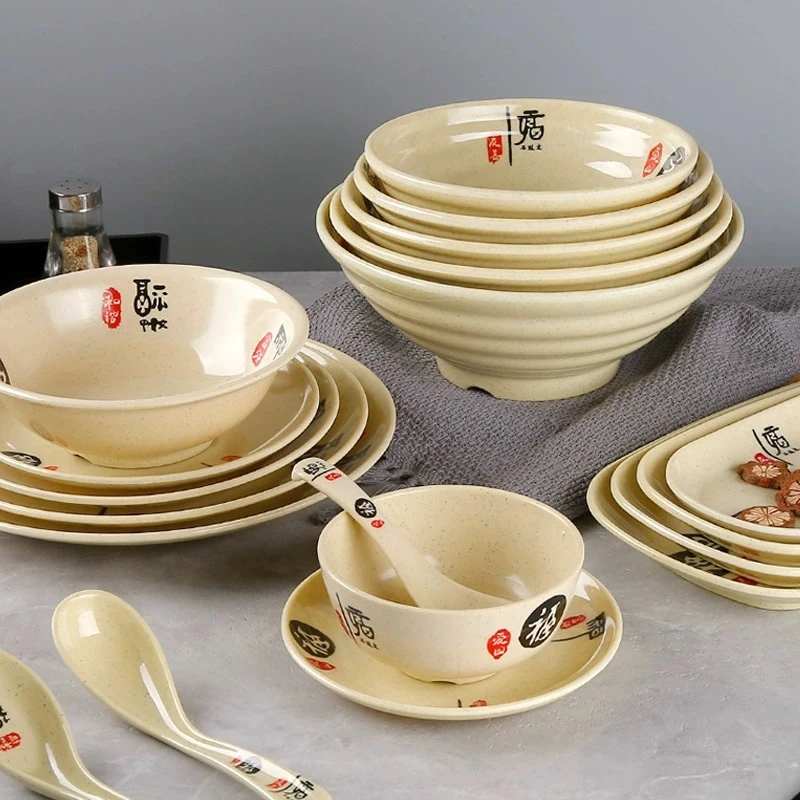 五福密胺中式螺纹面碗批发面馆商用福字加厚斗笠商用花色防烫小碗