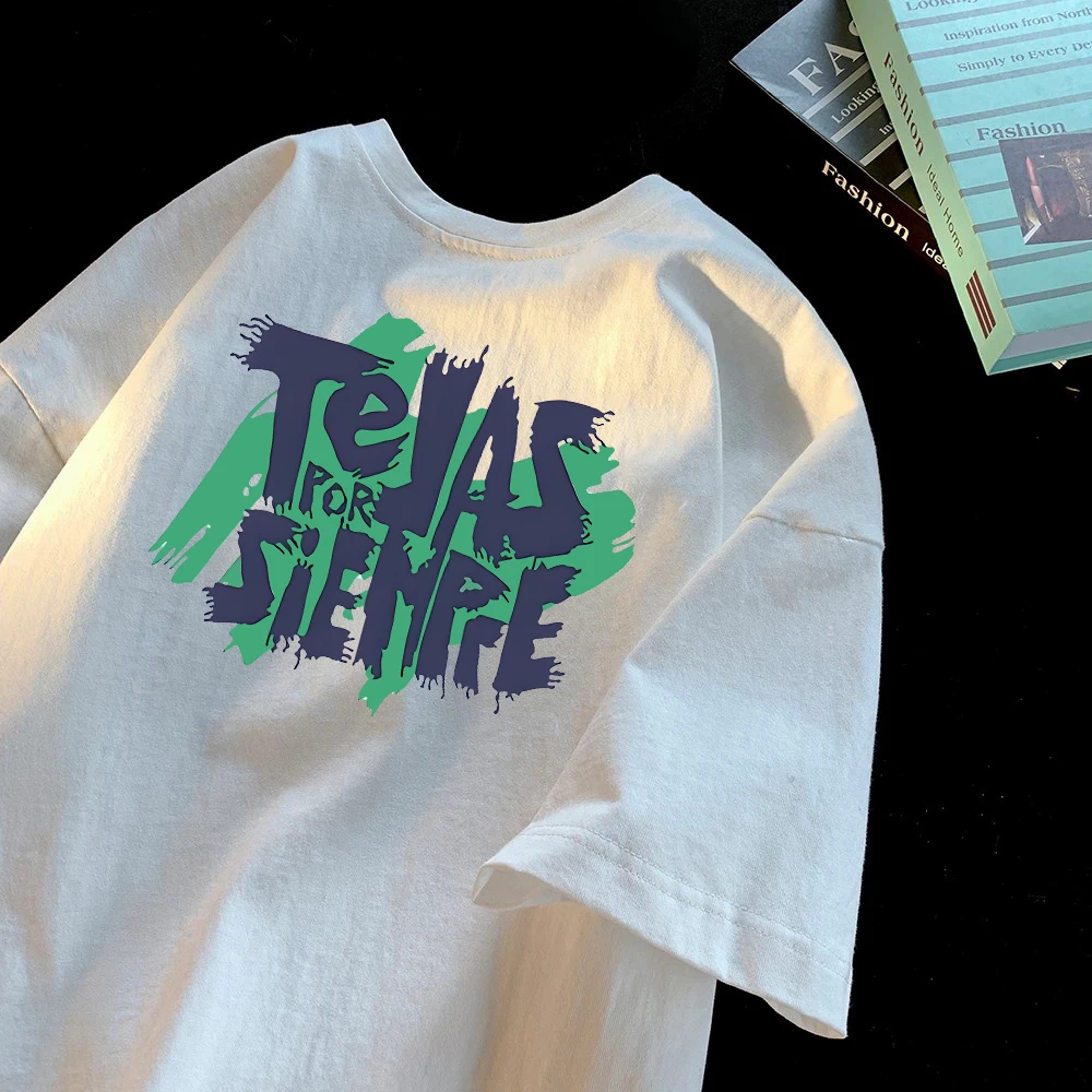 美式痞帅重磅纯棉短袖-TEJAS字母涂鸦 男女潮牌宽松百搭圆领上衣