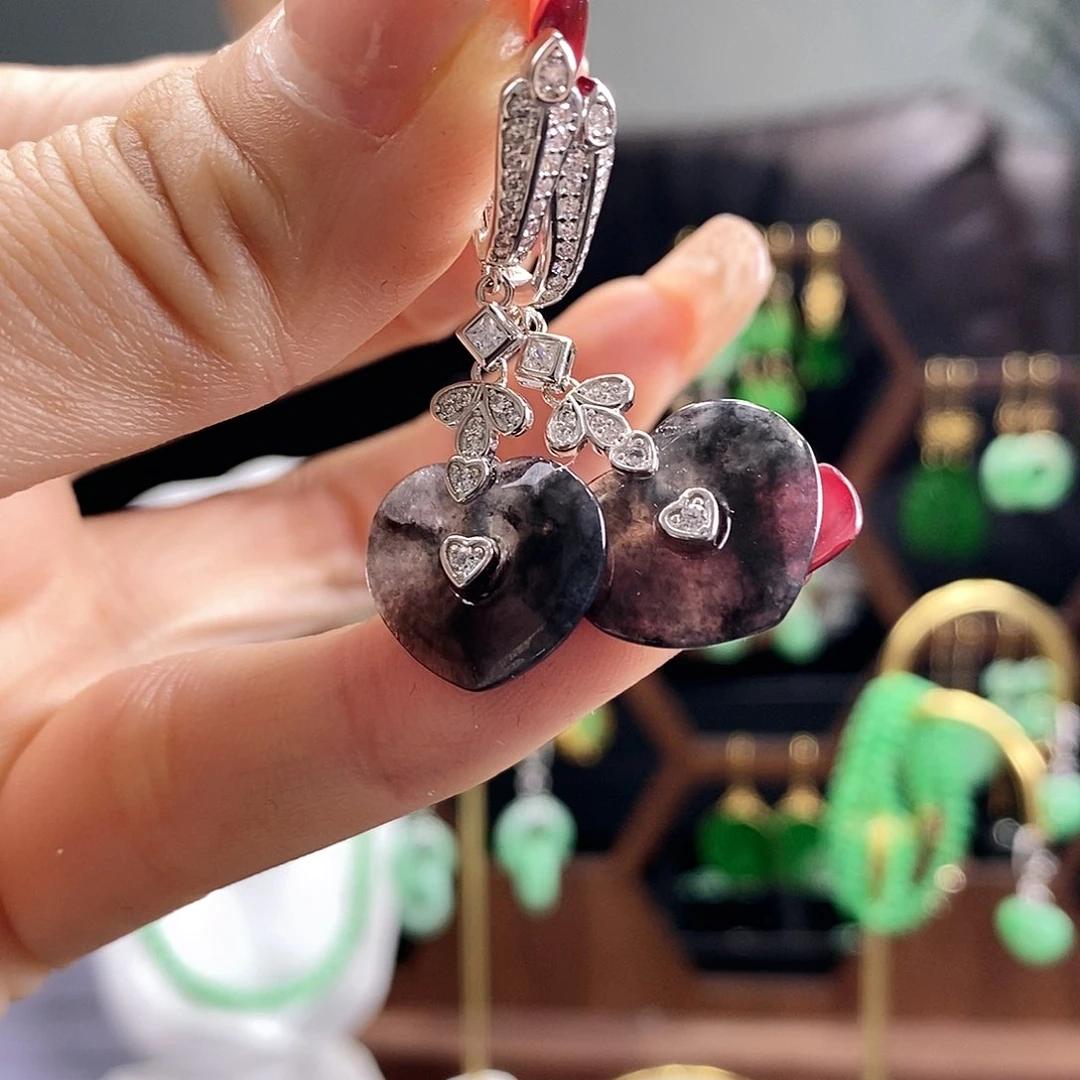 翡翠耳饰银S925镶嵌翡翠