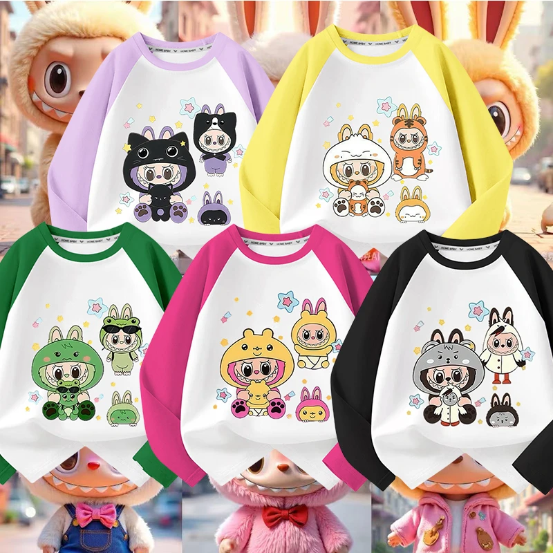 2025拼接长袖纯棉拉布布儿童卡通新款T恤上衣百搭打底宽松长袖T恤