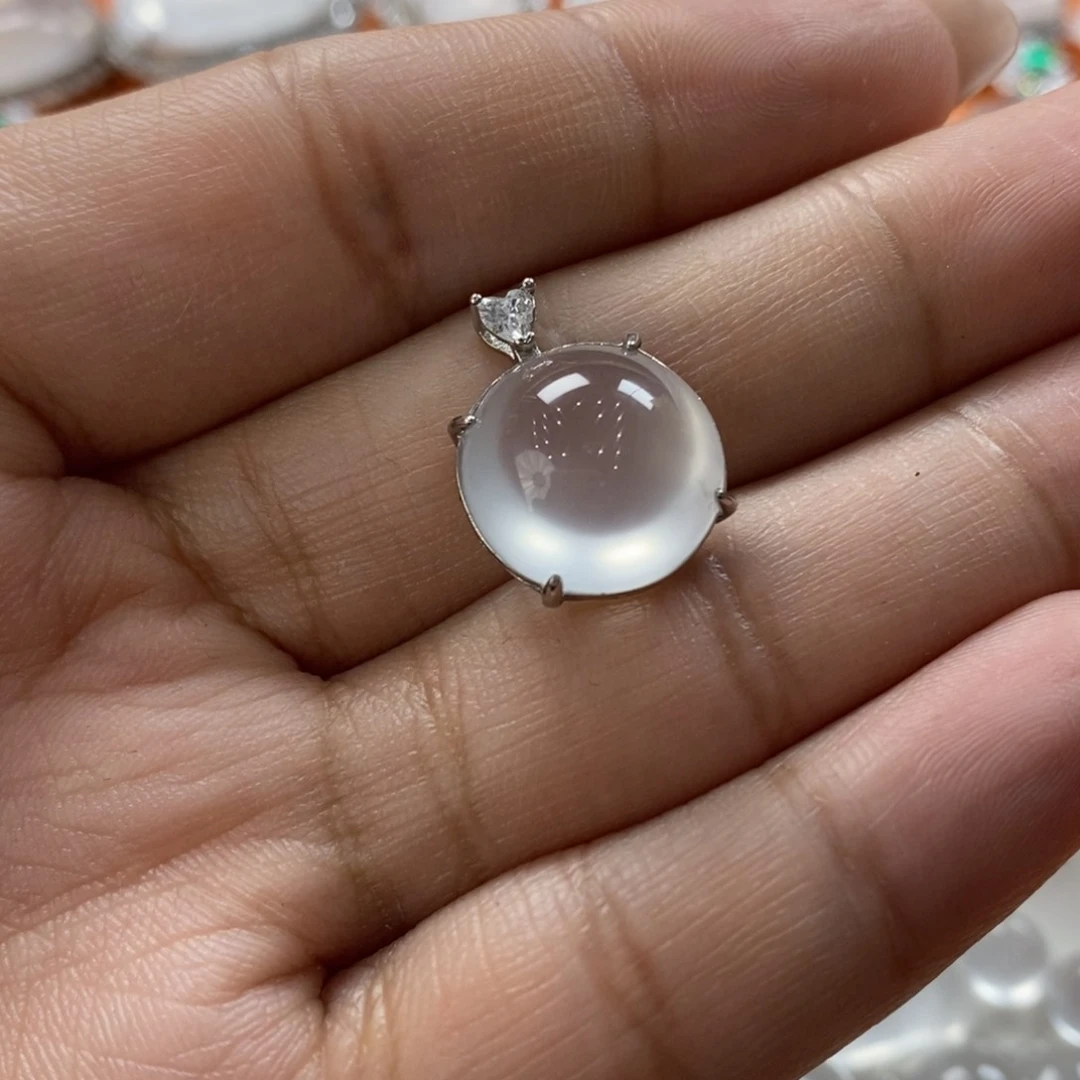 石英质玉银S925镶嵌吊坠(赠链)