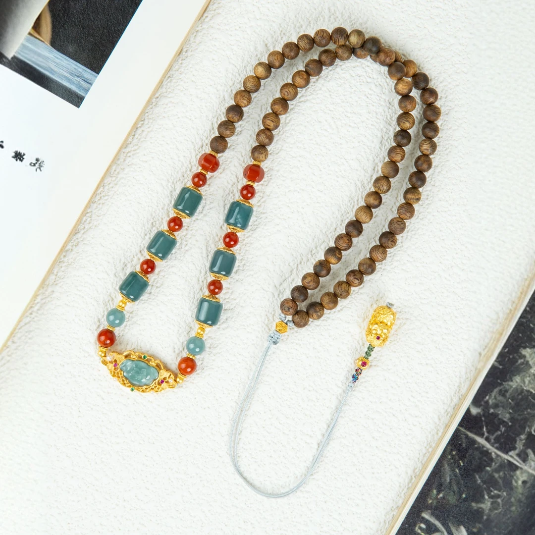 沉香·问兰·唐 越南沉香芽庄白奇楠5MM挂脖毛衣链沉香带宝（多样性）