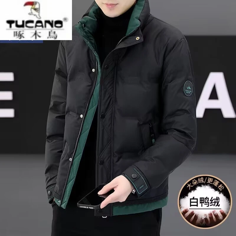 啄木鸟羽绒服男冬季短款潮流帅气白鸭绒加厚青年休闲立领保暖外套