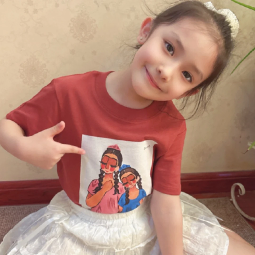 母女款纯棉T恤民族风女童数码喷印Birnare画家作画