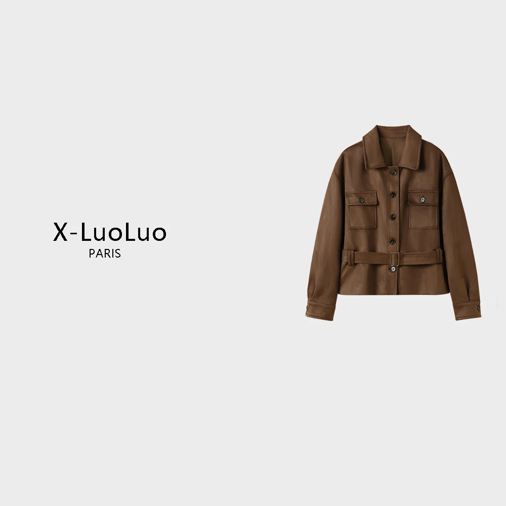 【X-LuoLuo洛洛】气质纯色单排扣腰带长袖外套上衣SS26325