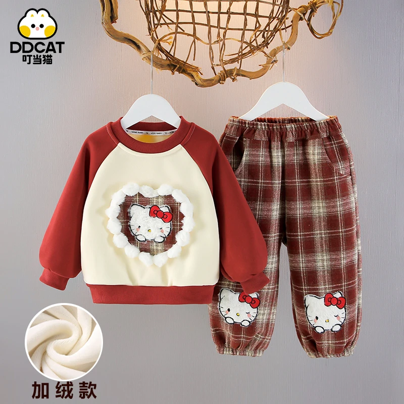 叮当猫秋冬季女童加绒套装洋气儿童女宝宝保暖冬装小童休闲两件套
