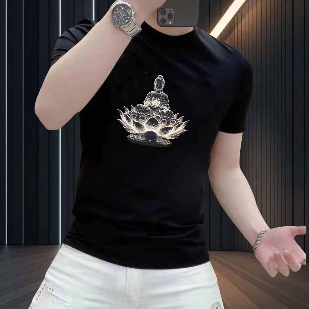 2025新年新款纯棉圆领T恤重磅红色穿搭短袖上衣服男士百搭打底衫