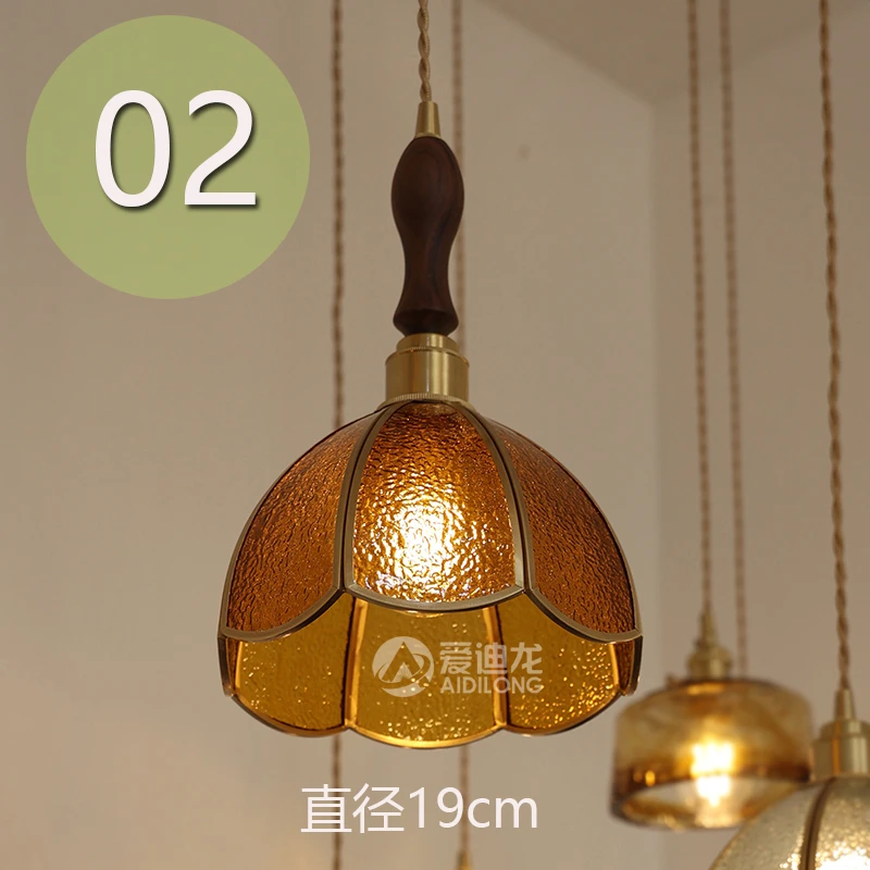 复古法式黄铜纯手工焊锡灯美式风格床头餐厅过道彩色玻璃小吊灯