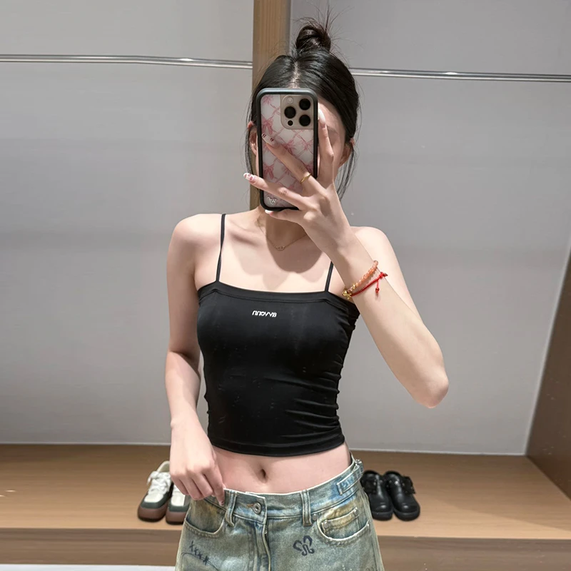 AVVENN设计师品牌2025美背内搭性感打底外穿吊带短款背心黑色无袖