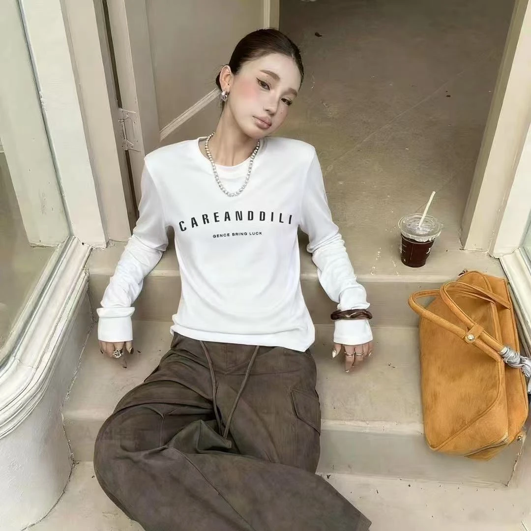 秋季新款时尚加绒长袖T恤女小众减龄百搭休闲显瘦上衣