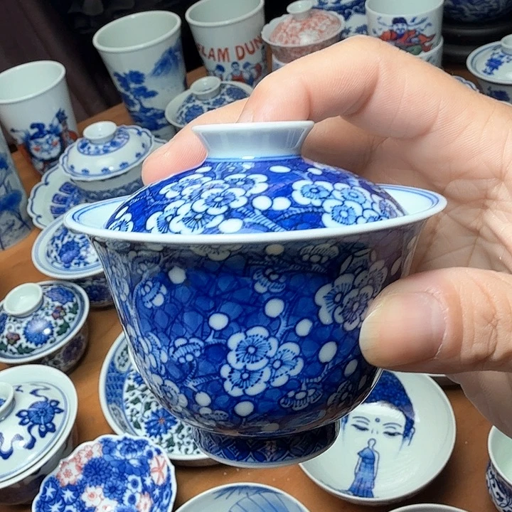 陶手绘二才冰梅盖碗